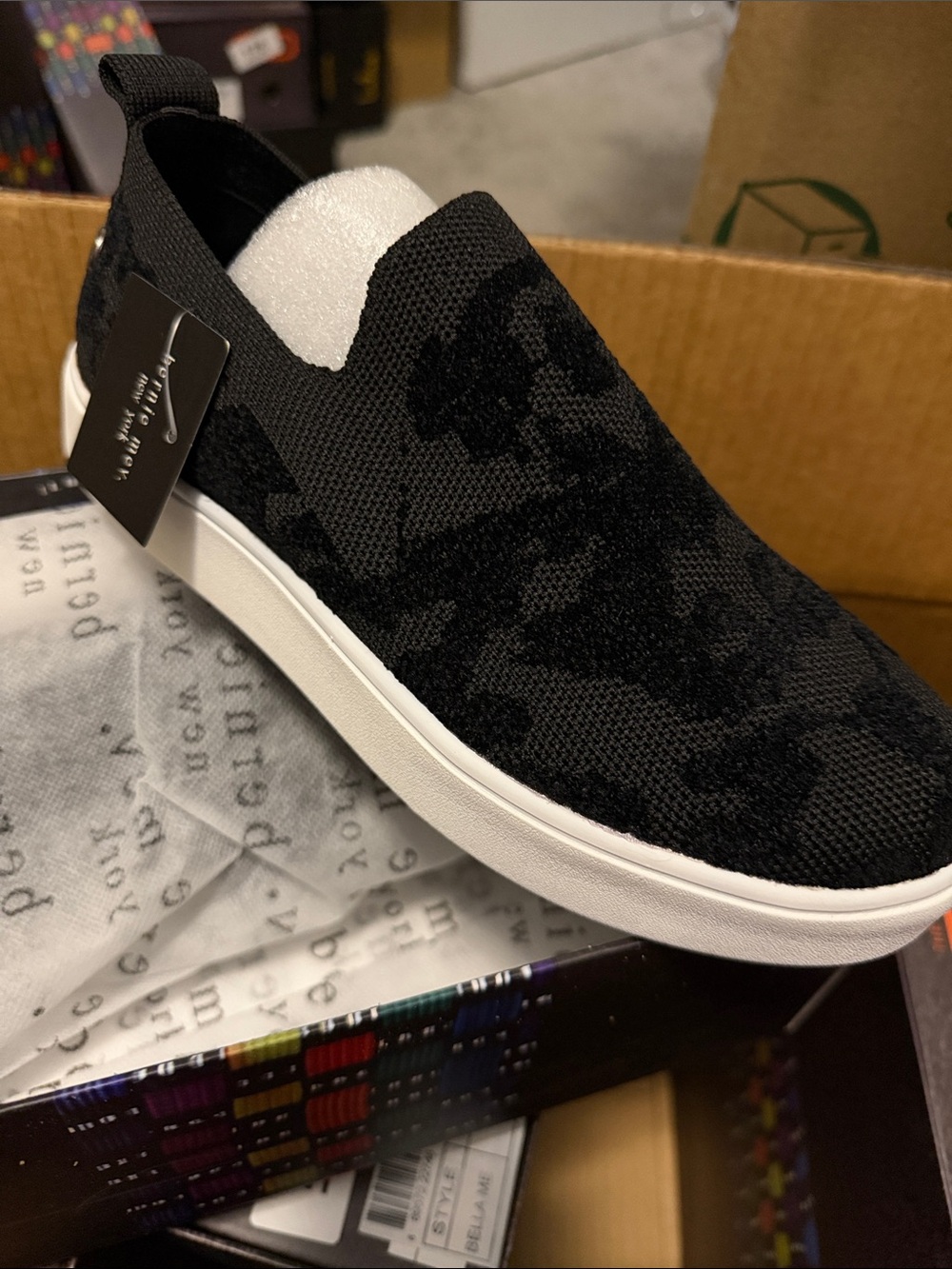 Bernie Mev Jenny Slip-On Knit Sneaker in Black with White Sole